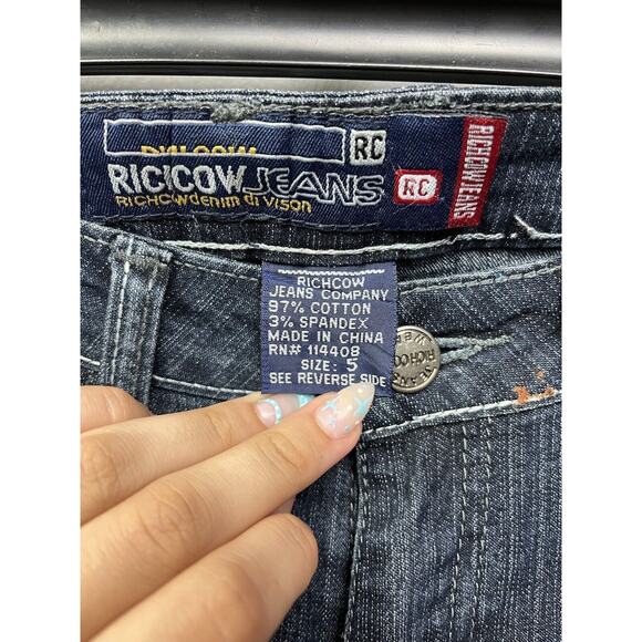 Rich Cow Jeans Juniors 5 Mid Rise Light Wash Straight Leg 5 Pocket Stretch - Picture 4 of 6